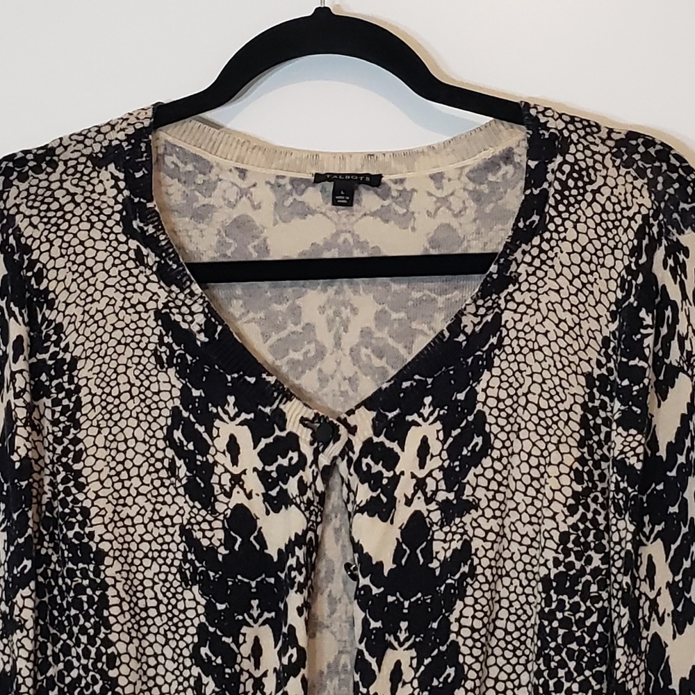 Talbots Cardigan Snakeskin Print Size Large Button Down Up Sweater Black… - Picture 4 of 12